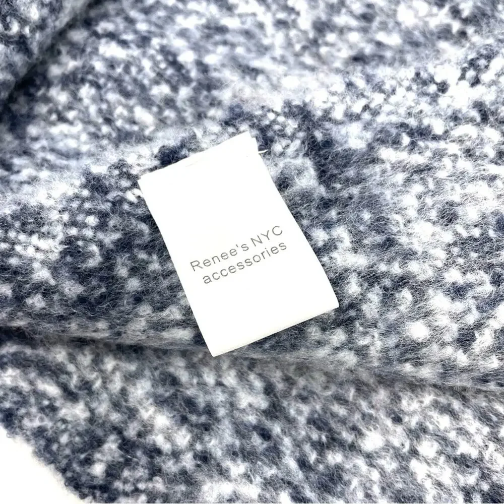 Renne's NYC Women's Soft Plush Scarf in Navy & White Rectangle Scarf w/ Fringe